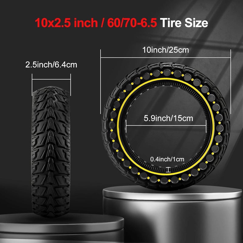 BANGTING 1PCS 60/70-6.5 إطار سكوتر، إطار صلب بحجم 10x2.5 بوصة لسيغواي ناينبوت ماكس G2 / G30 / G30D / G30E / G30E / G30LP / G30D II / G30 ماكس، استبدال إطارات 10x2.5-6.5 للسكوتر الكهربائي (أصفر) - Image 3